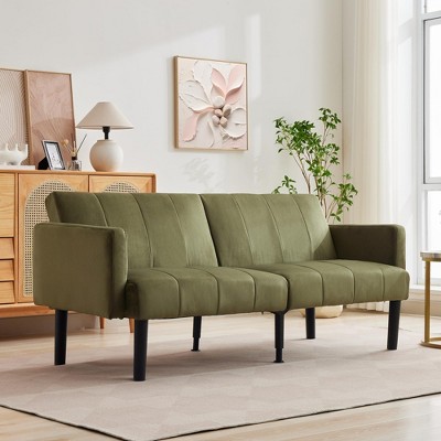 GustoWave 75.5" Convertible Futon Sofa Bed, Soft Upholstered Futon Couch, Fabric Sleeper Sofa with Adjustable Backrest
