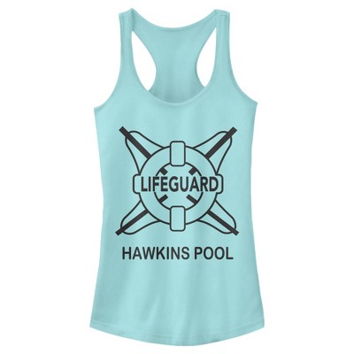 Juniors Womens Stranger Things Hawkins Lifeguard Racerback Tank Top