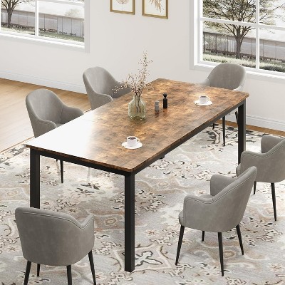 79" Dining Table 6-Person,Industrial Kitchen Table with Metal Legs, Round Corners for Dining Room