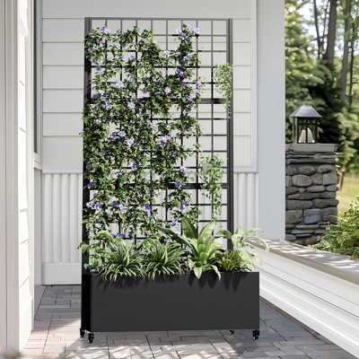 71.37in.L x 35.1in.W x 15.6in.H Black Metal Rectangle Outdoor Planting Box with Climbing Frame (1-Pack)