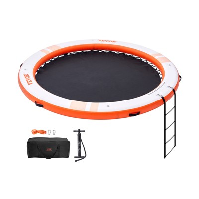 VEVOR Inflatable Floating Dock, ø8FT Inflatable Dock Platform with ø5FT Trampoline Mesh Pool, Non-Slip Floating Platform Water Mat