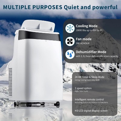 Portable air conditioners, 10000 BTU Quiet Portable Cooling AC Up to 350 Sq.Ft for Bedroom with Dehumidifier, Fan, Cooling Mode & Window Kit