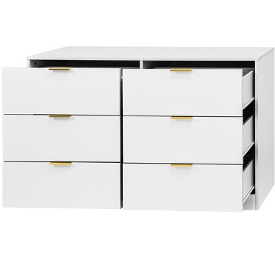 Gulches Simply Modern 6-Drawer Dresser - Large Storage Cabinet, White, for Bedroom/Living Room/Hallway