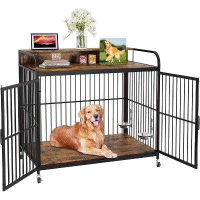 homfan  40 Inch Metal Frame with 360° Adjustable Elevated Feeder Movable