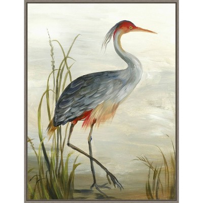 22" x 30" Heron by Aimee Wilson Framed Canvas Wall Art Gray Wash - Amanti Art: Modern Lithograph, Vertical Layout