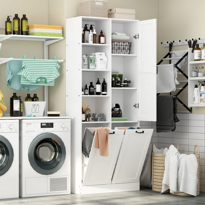 Famapy Bathroom Storage Cabinet:Sleek Aesthetic and Smart Storage Solutions Rotating Drawers Laundry Cabinet
