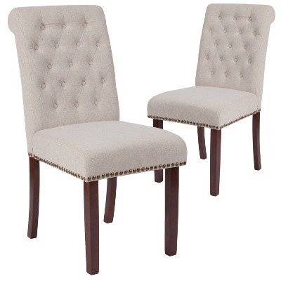 Emma and Oliver 2 PK Upholstered Rolled Back Parson's Chair with Nailhead Trim & Finished Frame with Plastic Floor Glides