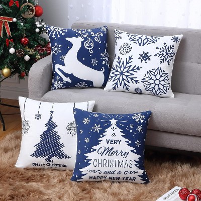 Christmas Pillow Covers Set of 4 Christmas Throw Pillow Cases with Merry Christmas Tree Snowflake Deer Winter Holiday