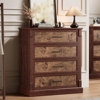4 Drawer Dresser for Bedroom,  34.6''H Wooden Chest of Drawers with Metal Handles, Clothes Storage Organizer, Dresser Narrow Nightstand for Bedroom