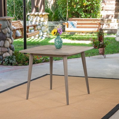 CAVINAS Modern Square Acacia Wood Patio Table,35.5" Outdoor Side Table with Straight Legs,Waterproof and Durable End Table for Garden,Patio,Grey
