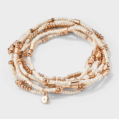 Heart Beaded Bracelet Set 7pc - Universal Thread™ Ivory: Pull-On Stretch Bracelets, Glass & Acrylic, Heart Shape, 2.2" Length