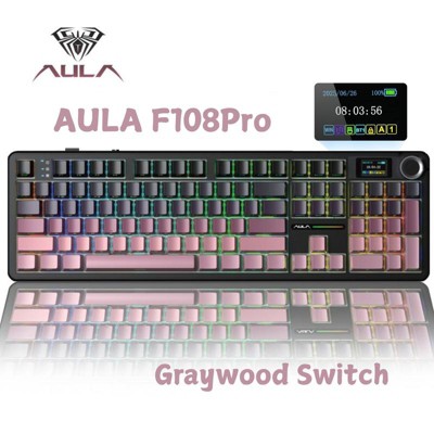 AULA F108 Pro Tri-Mode Wireless Mechanical Keyboard, Full Size, RGB, Knob & Smart Screen