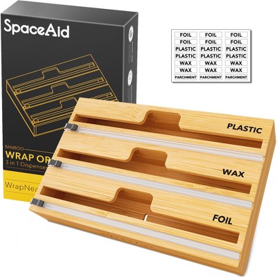 Aluminum Foil and  Wrap Organizer with Cutter and Labels,for 12" Roll (Natural)-SpaceAid®