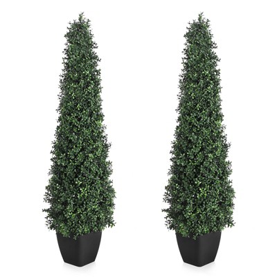 Artificial Boxwood Trees Set of 2, Faux Topiaries Tree, Potted Boxwood Tree, Indoor Outdoor Fake Trees, for Front Porch, Patio, Garden, Office
