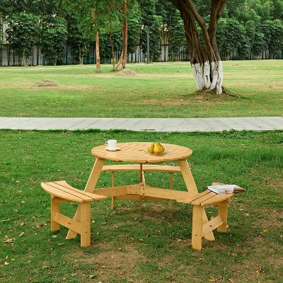 SAINTCY Outdoor Round Picnic Table with Built-in Benches