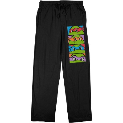 Teenage Mutant Ninja Turtles Turtle Faces Block Men's Black Sleep Pajama Pants