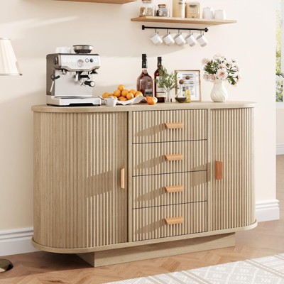 47" Sideboard Buffet Cabinet, Wooden Coffee Bar Cabinet with 4 Drawers & Sliding Doors, Entryway Console Table, Accent Storage Cabinet