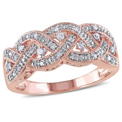 EVERLY JEWELRY | Rose Plated Sterling Silver 1/8 CT TW Diamond Fashion Ring