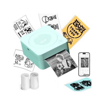 Nelko PM230 Portable Bluetooth Sticker Printer Green with 2pk 54mmx3.5m White Rolls