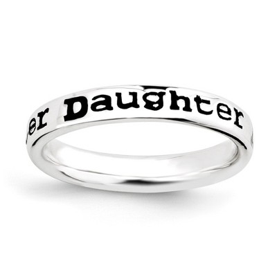 Black Bow Jewelry 3.5mm Sterling Silver Stackable Black Enamel Daughter Script Band