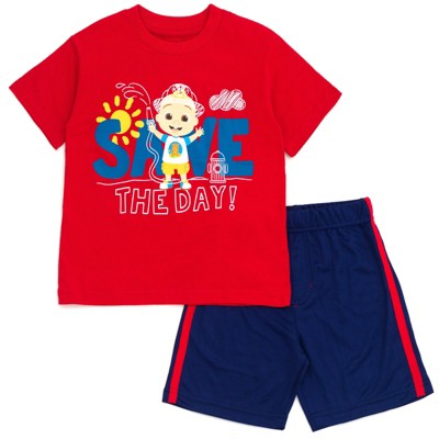 CoComelon JJ Breathable Graphic T-Shirt & Mesh Shorts Gray/Red