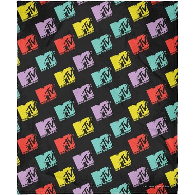Intimo MTV Music Television Retro Toss  80's Logo Plush Fleece Throw Blanket Wall Scroll Multicoloured
