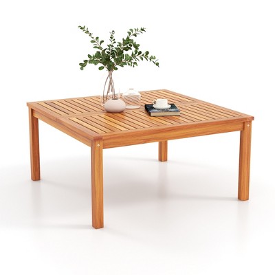 Tangkula Outdoor Coffee Table w/ Slatted Tabletop Small Outside Table Square Patio Table