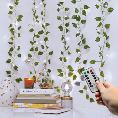 West & Arrow 5'x3.5' LED Vine Curtain String Lights Cool White Remote Control USB/Battery Powered