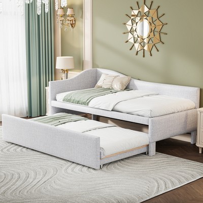Twin to King Size Daybed, Upholstered Platform Bed Frame with Twin Trundle Bed -ModernLuxe
