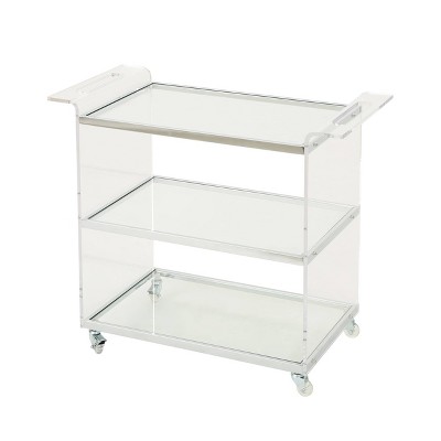 Yves Acrylic Bar Trolley Clear - Christopher Knight Home: Tempered Glass Shelves, Modern Serving Cart with Casters/Wheels