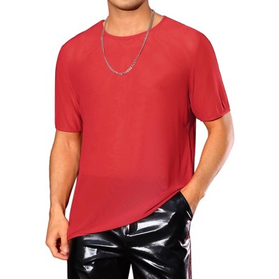 INSPIRE CHIC Men's Short Sleeve Crew Neck Party Sheer Mesh T-Shirt