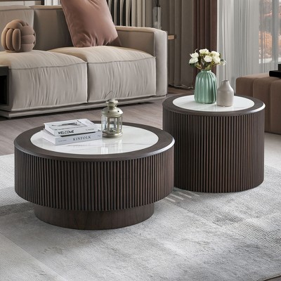 Modern Faux Marble Pattern Stickers Coffee Table Set,31.5 and 23.62 in,for Living Room,MDF Coffee Table with Sturdy Pedestal for Office