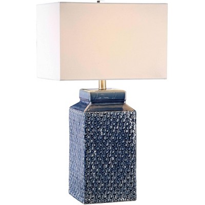 Uttermost Modern Table Lamp 26 3/4" High Sapphire Blue Glaze Ceramic White Linen Rectangular Shade for Living Room Bedroom House
