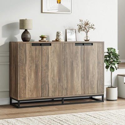 55" Buffet Storage Cabinet, Modern Sideboard Credenza with 4 Doors and Shelves, Coffee Bar Cabinet for Kitchen, Dining Room, Living Room