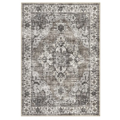 Washable Vintage Printed Rug Non Slip Low Pile Rug Soft Throw Floor Cover Foldable Indoor Carpet for Living Room Bedroom Playroom Nursery