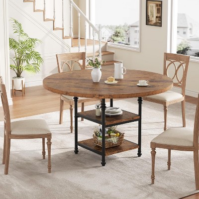 47-Inch Round Dining Table for 4-6 ,Wooden Round Kitchen Table