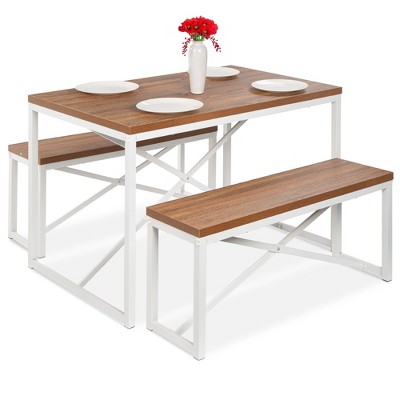Best Choice Products 45.5in 3-Piece Bench Style Dining Furniture Set, 4-Person Dinette w/ 2 Benches, Table