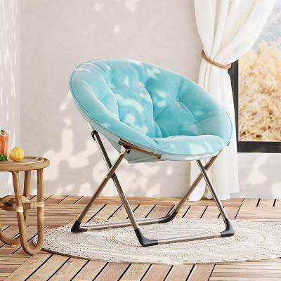 Comfy Oversized Saucer Chair – Soft Plush Fabric Reading Lounger for Adults, Stable X-Large Metal Frame Foldable Accent Lazy Chair