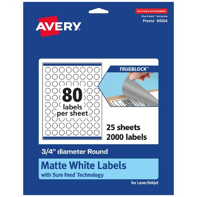 Avery TrueBlock Matte White Paper Labels,  3/4" diameter Round