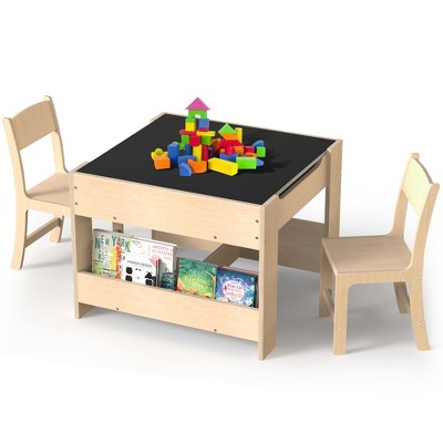Aoibox  4-in-1 Kids Wooden Activity Desk and Chair Set with Dual-Sided Whiteboard Chalkboard Storage for Learning and Play