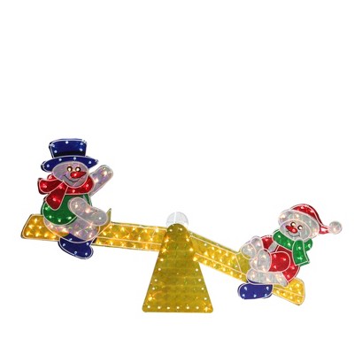 Northlight Lighted Holographic Snowmen on See Saw Outdoor Christmas Decoration - 46" - Multicolor