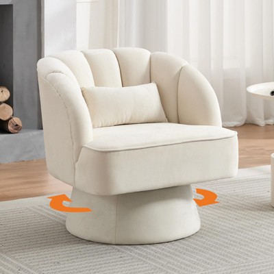GustoWave Swivel Barrel Chair for Small Spaces - Velvet - Upholstered Modern Armchair with Striped Backrest, Rotating Round Lounge Chair