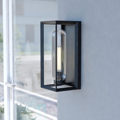 VAXCEL Pullman 1 Light Black Modern Industrial Outdoor Wall Sconce Clear Glass