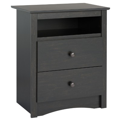 2 Drawer Nightstand Vintage Black - Prepac: Sonoma Collection, Open Shelf, Wood Composite, Bedroom Storage