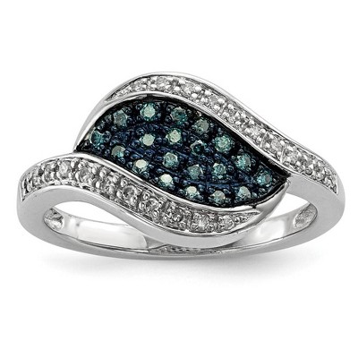 Black Bow Jewelry 1/5 Ctw Blue & White Diamond Marquise Cluster Ring in Sterling Silver
