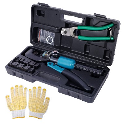 COWLOWN Black Steel Hand Crimper Tool with 9 Pairs Dies and 1 Pair Glove