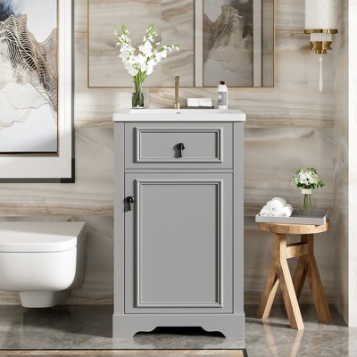 Whisen 20 in. Bathroom Storage Cabinet Bathroom Vanity with Ceramic Sink, Soft Close Door and Adjustable Shelf