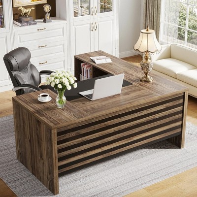 MAYEERTY 66.2in L Shaped Executive Desk Computer Desk with Mobile File Cabinet
