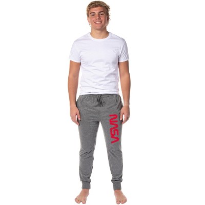 NASA Men's Retro NASA Letter Logo Sleep Lounge Jogger Pajama Pants Grey
