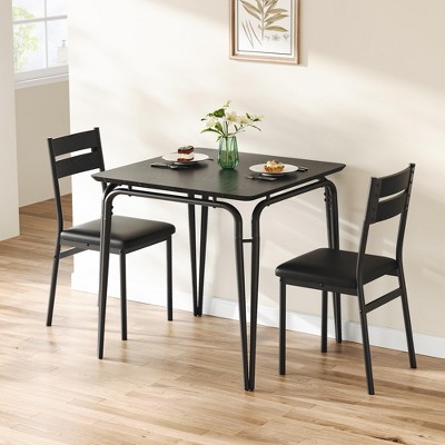 Dining Table Set for 2, Small Dining Room Table with 2 Cozy Chairs, 3-Piece Farmhouse Kitchen Table Set, Space Saving Dining Table
